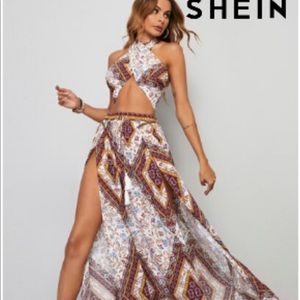 Shein scarf criss cross top and skirt